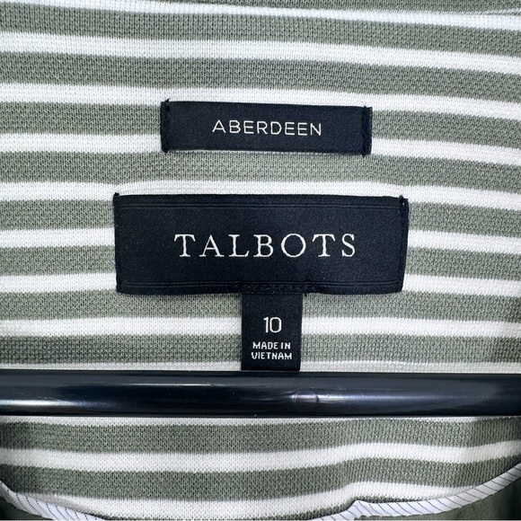 Talbots Size 10 Sweater Blazer Green Cream Striped Soft Cotton Aberdeen Casual - Picture 3 of 9